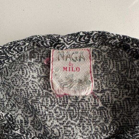 NAGA by Milo VTG Cotton Lightweight Gauze Printed Black White Shirt Blouse L - Picture 3 of 7